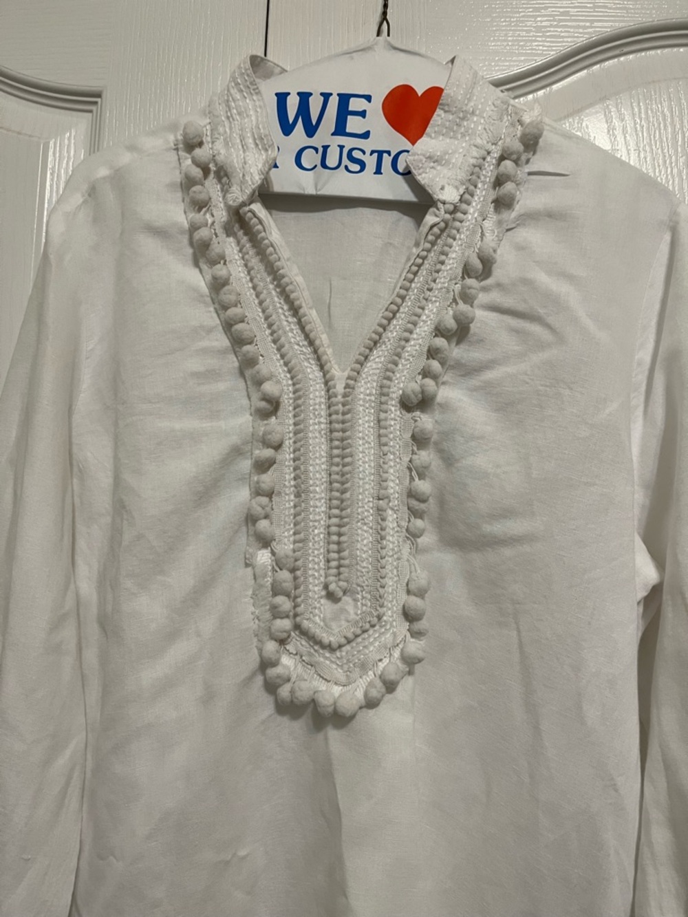 Chico's White Pom-Pom Trim V-Neck Tunic - Picture 6 of 7